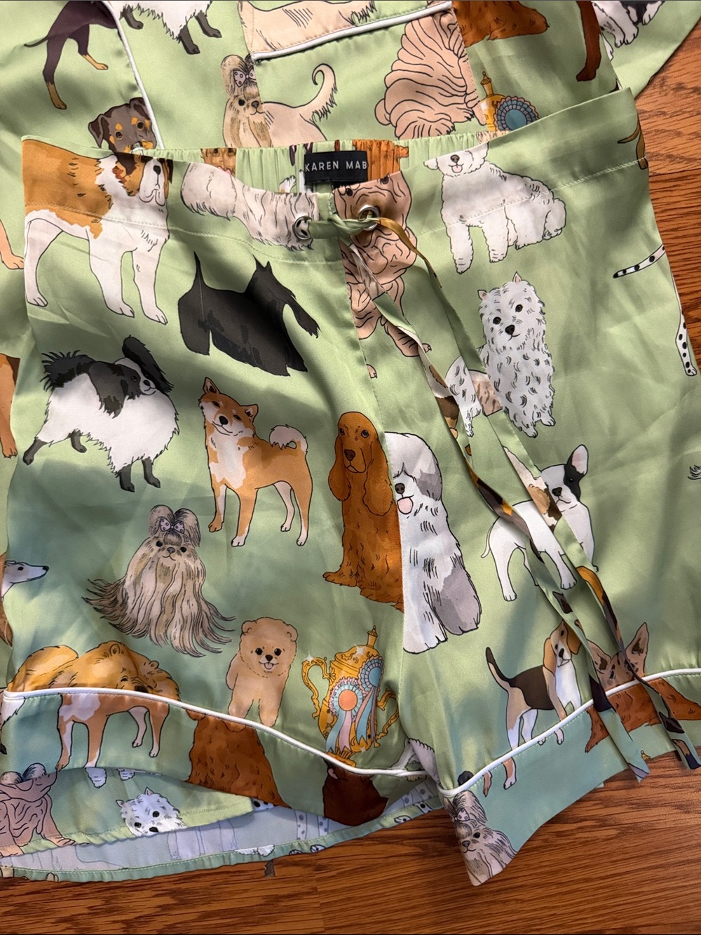 Karen Mabon Dog Print Satin Pajama Set in Light Green - Picture 7 of 7